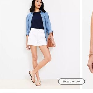 LOFT Seamed High Rise Denim Shorts in White